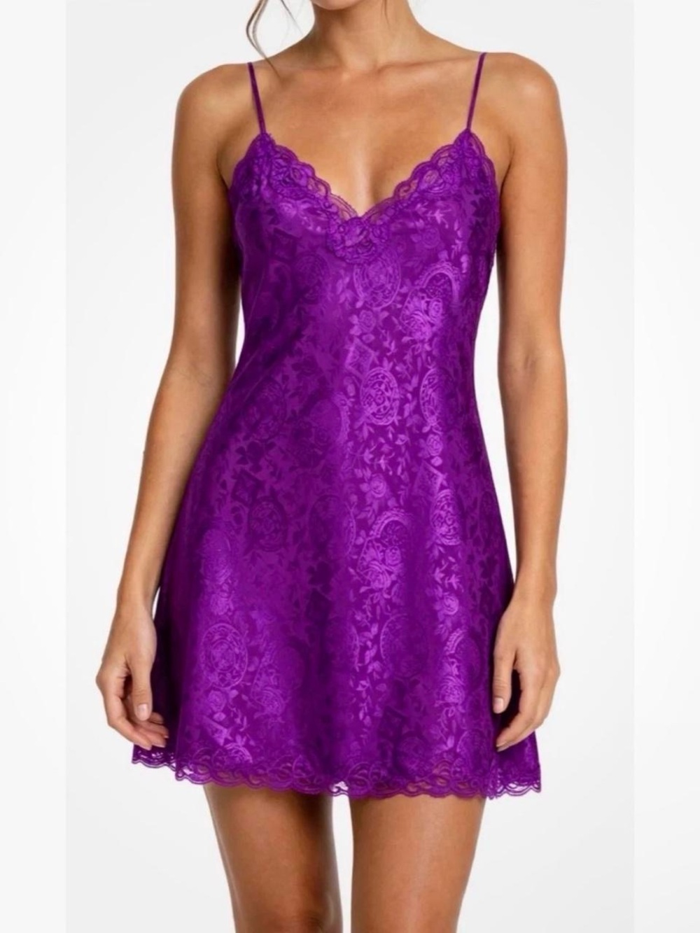 Victoria's Secret Purple Jacquard Lace-Trim Chemise